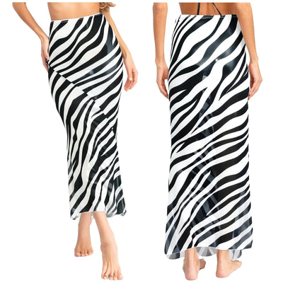 Womens Sheer Mesh Fishtail Wrap Hip Long Skirt Printed Leopard Maxi Skirt Female Vintage Costume High Waist Bodycon Cover Up