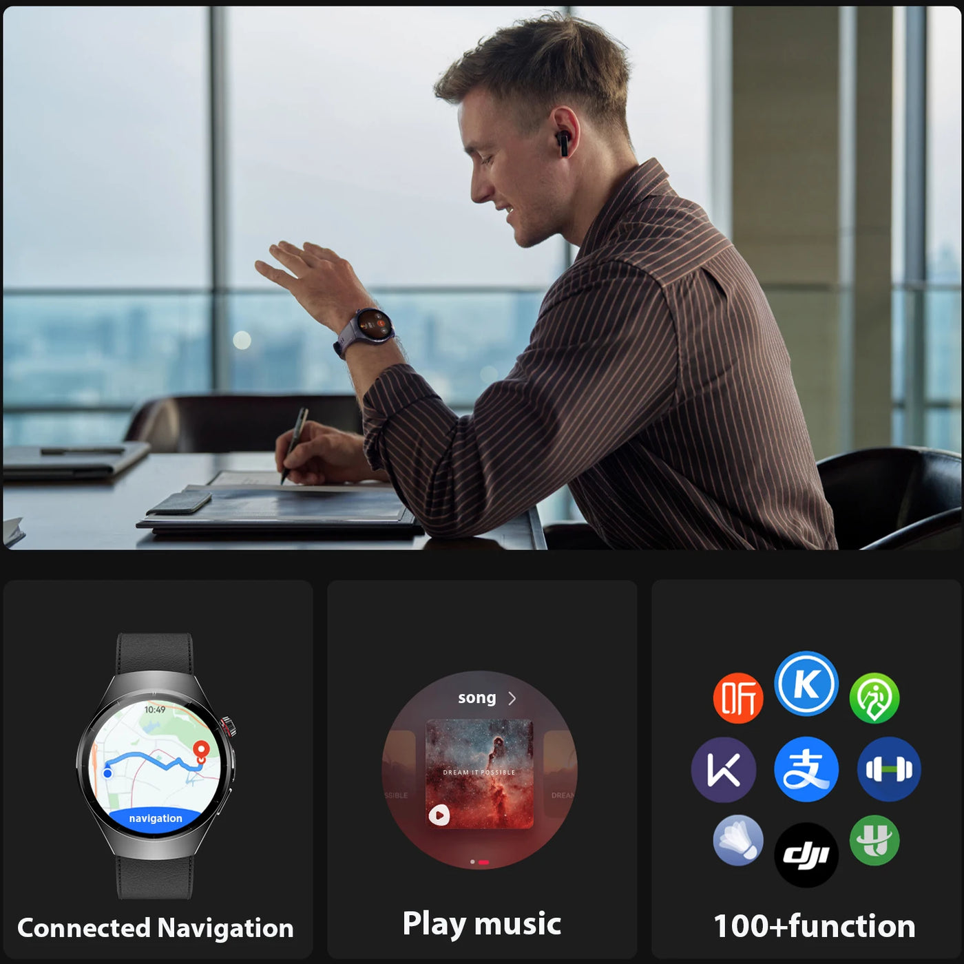 Smart Watch5 1.53-inch HD Display LED Lighting IP68 Waterproof Music Playback Weather Health Assistant AI Voice 100+ Sports Mode