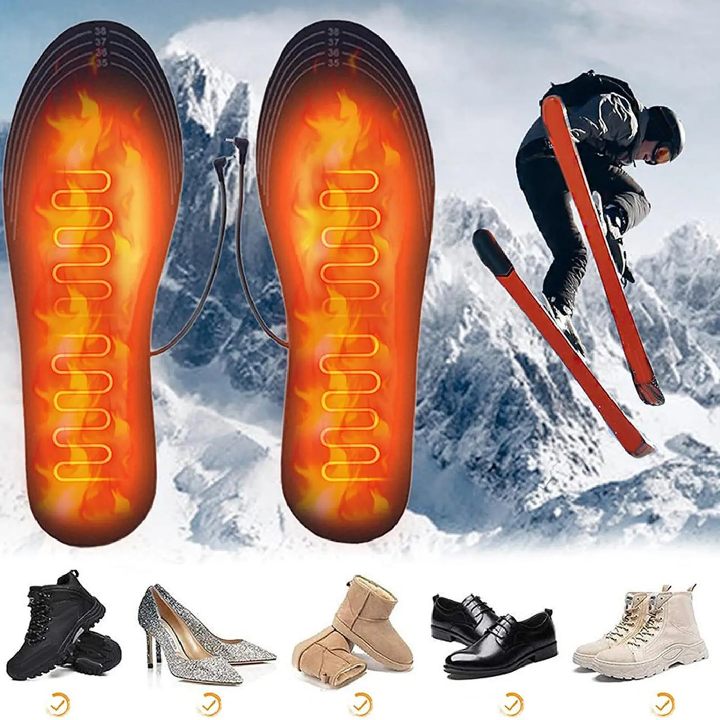 USB Heated Shoe Insoles Electric Foot Warming Pad Feet Warmer Cuttable Breathable Foot Warmer For Skiers Hikers Fishermen Skiing