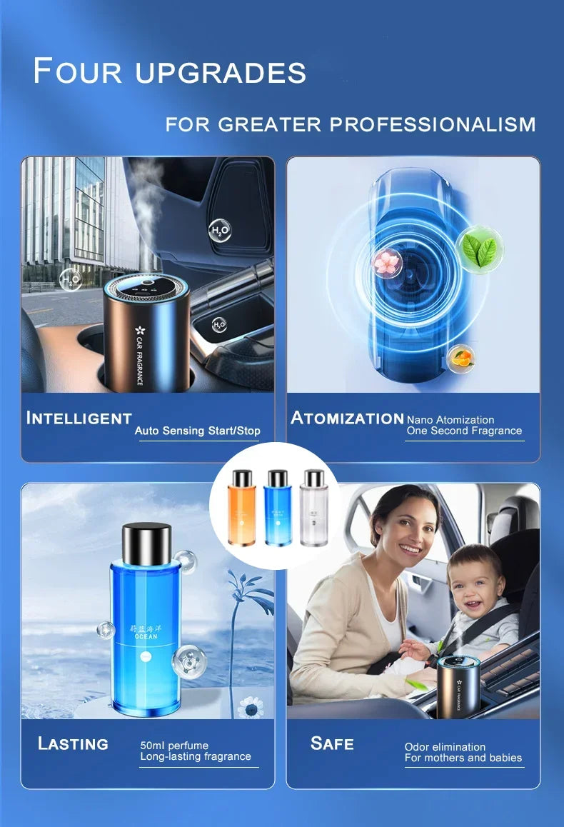 Car Perfume Diffuser Smart Car Air Diffusers Adjustable Concentration 50ml Essential Oil Diffuser Rechargeable Car Fragrance