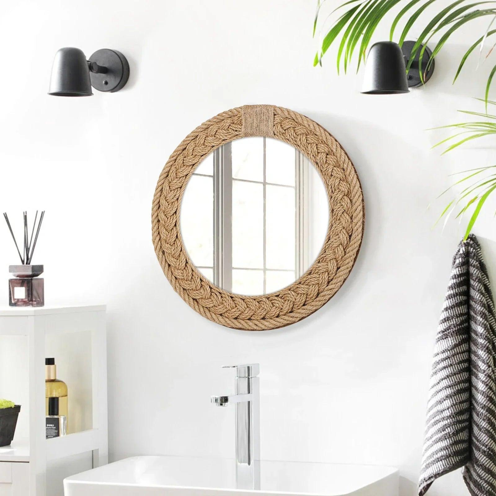 Hand-woven nordic decorative hanging mirror creative wall sofa porch homestay style background decor makeup