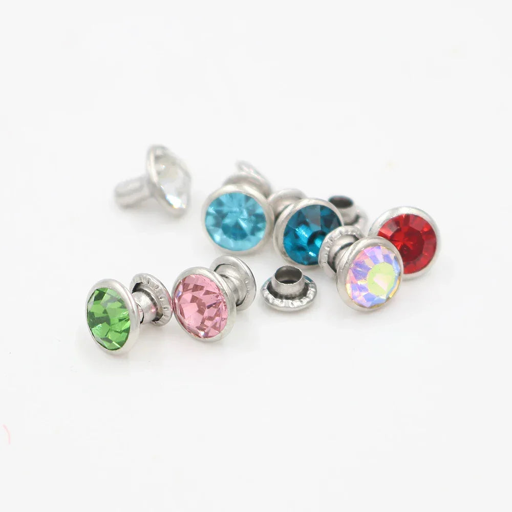 Colorful Crystal Rhinestone For Nails Rivets Studs For Leathercraft 100Sets Horse Tack Rivet Leather Belt Bags Clothing