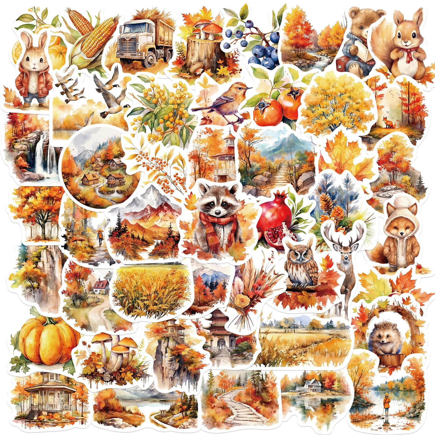 50pcs Thanksgiving Stickers Fall Stickers for Holiday Decoration, DIY Crafts, Art Journal, Laptop Gift Decoration