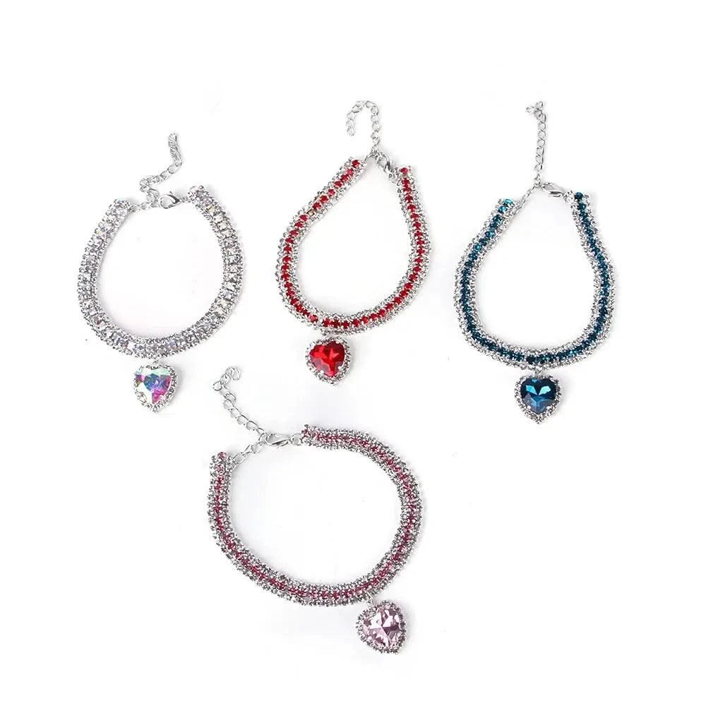 Rhinestone Pet Collars Sparkling 3 Rows Crystal Diamond Cat Small Dog Wedding Collar Puppy Girl Bling Necklace Pendant Jewelry