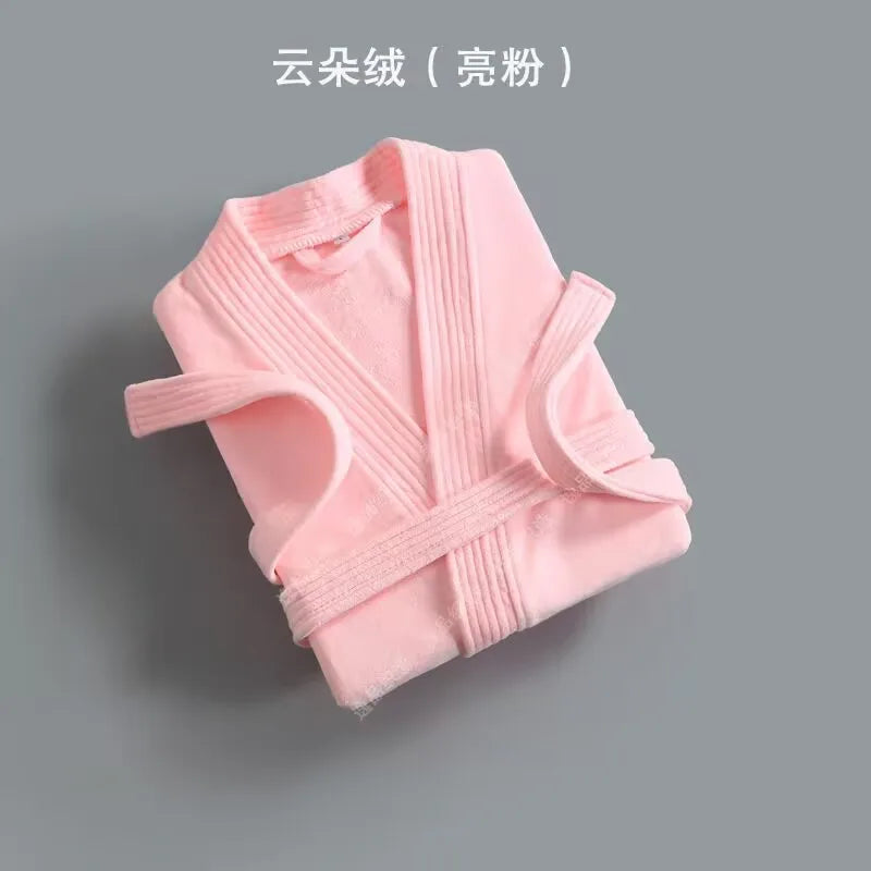 Women Towel Bathrobe 100%Cotton Long Thick Absorbent Terry Bath Robe Kimono Men LightWeight Waffle Solid Dressing Gown Sleepwear