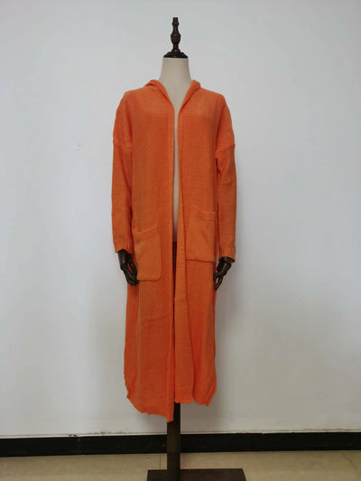 Long Sweater Women Knitted Cardigan Autumn Winter Solid Color Loose Hooded Pocket Casual Fashion Sweaters Lugentolo