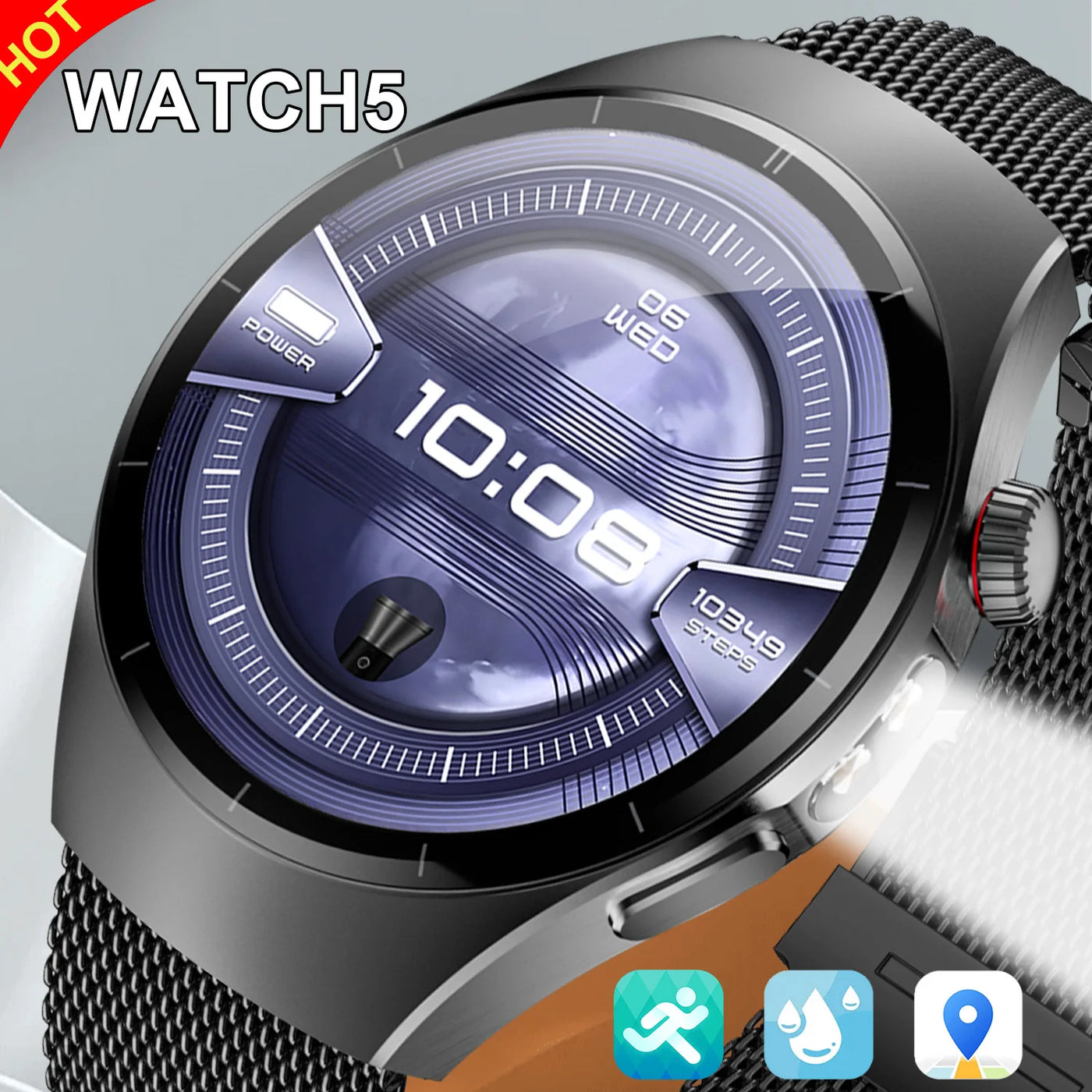 Smart Watch5 1.53-inch HD Display LED Lighting IP68 Waterproof Music Playback Weather Health Assistant AI Voice 100+ Sports Mode