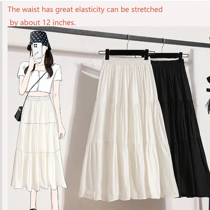 A-line Skirt High Waist Casual Slimming Cake Skirt Versatile Mid Length Dress Youthful Women New In Clothes Sweet Black Trend