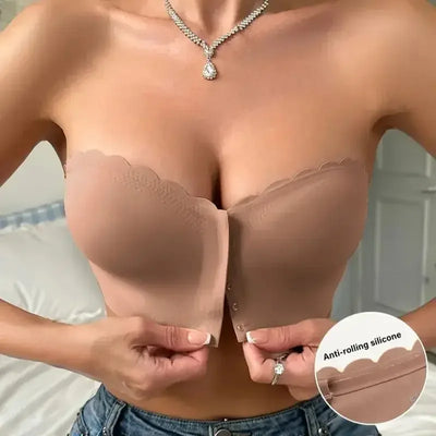 Women Invisible Bra for Women Front Buckle Push Up Seamless Bra Strapless