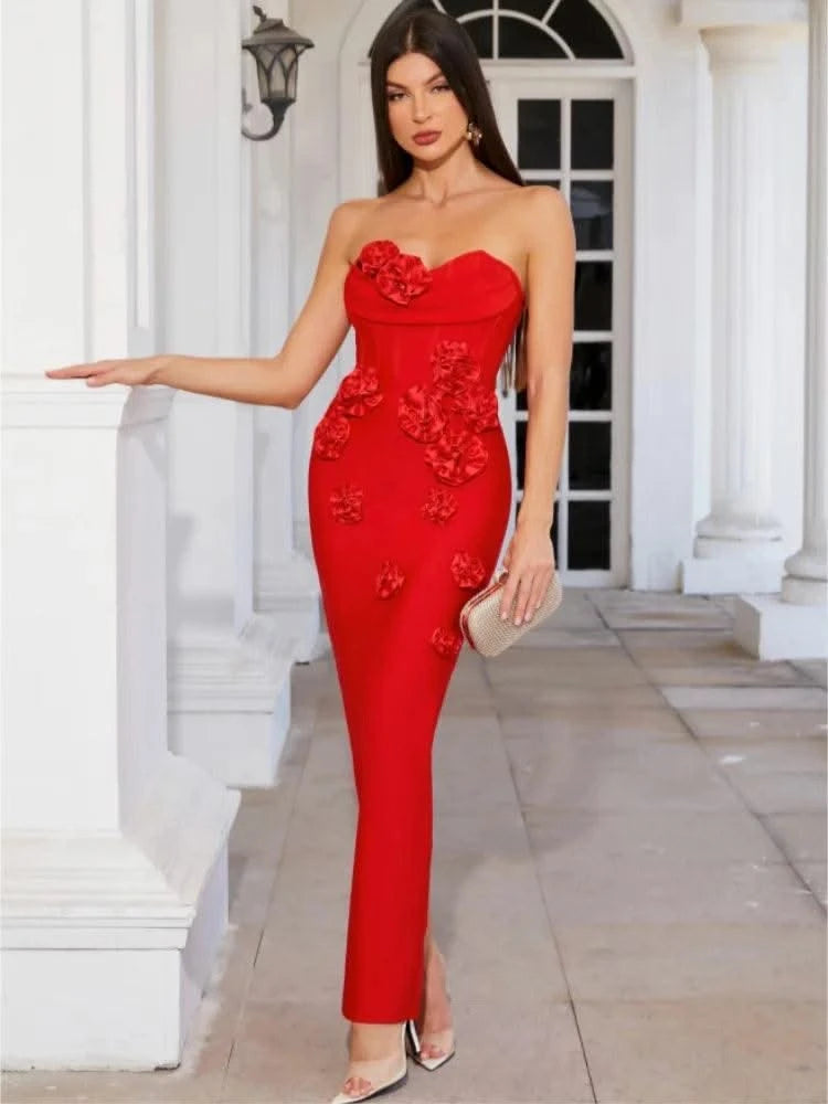 Pink Red Women Off the Shoulder Florals Bodycon