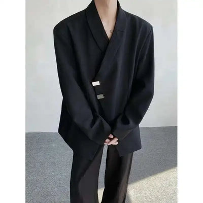 IEFB Metal Button Design Men's Blazers Shawl Collar Oblique Placket Design Casual Clothing Solid Color Male Suit Jackets 9W957