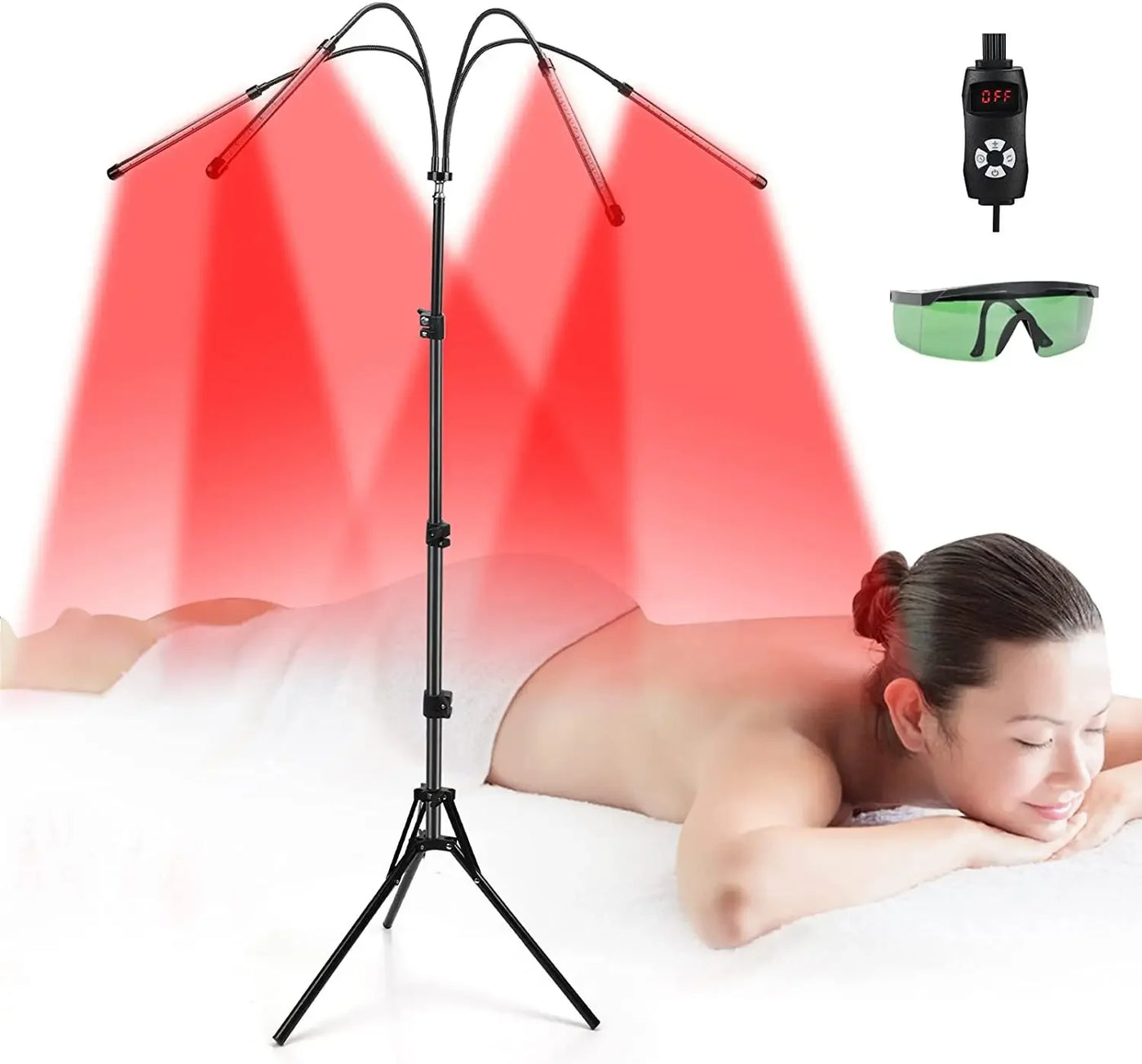 Red Light Therapy Lamp with 4/5 Heads, Adjustable Stand 660&850 nm Near Infrared Light Therapy Device for Face, Body, Pain,Skin