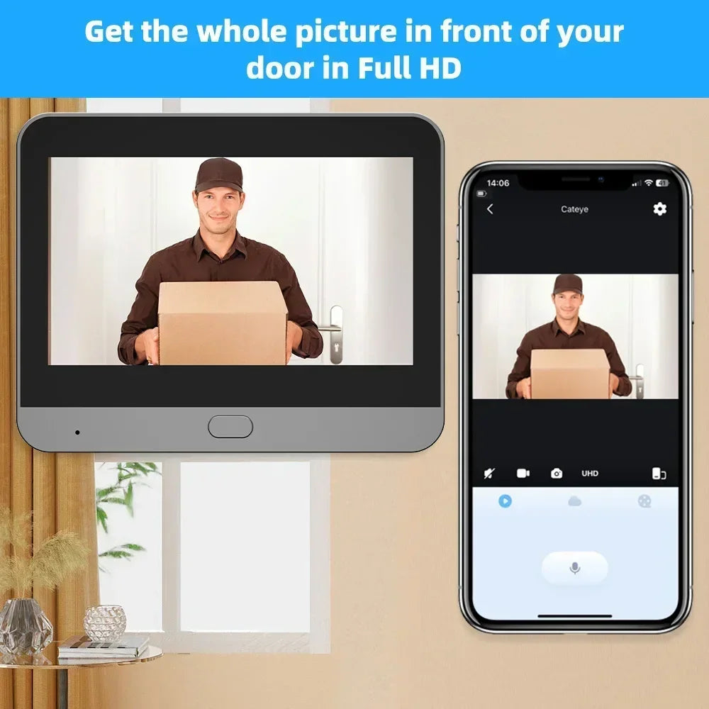 4.3 Inch Video Doorbell Digital Access Control 120 Degree Wide Angle 1080P Auto Sensor Door Eye Camera WIFI Electronic Door Bell