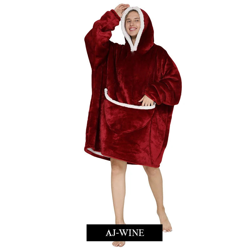 Blanket Hoodie Sherpa Fleece Oversized Wearable Blanket Warm Thick Big Hooded Sweatshirt Blanket for Women Adults Men Teens
