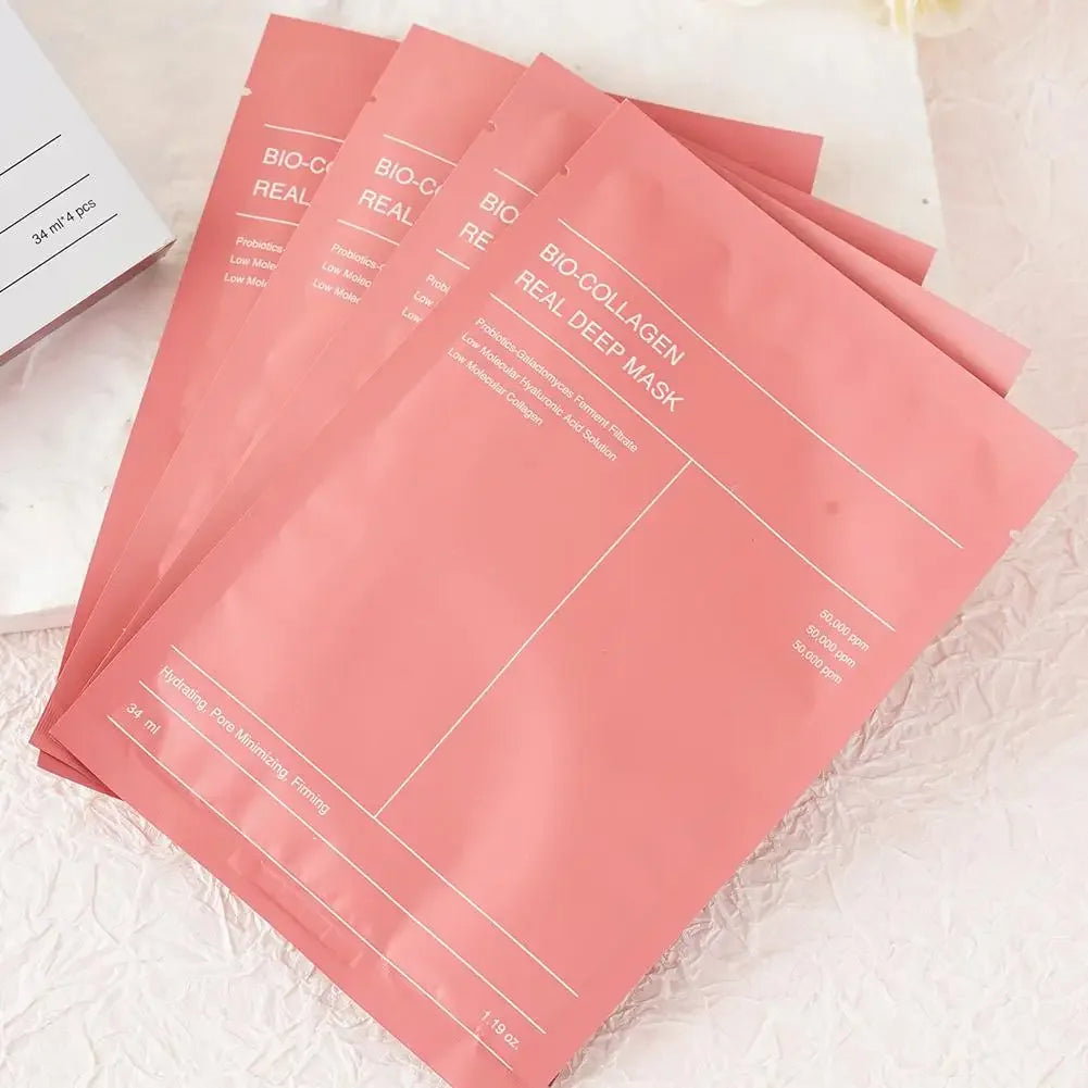 1Box /4PCs Bio Collagen Face Mask Shrink Pores Deep Hydrating Overnight Mask Moisturizing Refreshing Brightening Face Skin Care