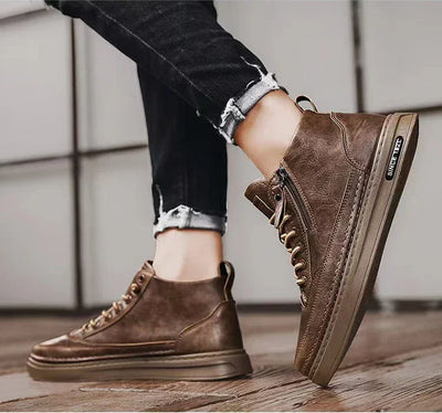 Handmade Leather Casual Shoes for Men Design Sneakers Man Comfortable High Top Boots Men's Loafers Platform Moccasins Driving