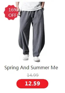 Wide leg Pants Men Streetwear Baggy Loose Pants M-8XL Plus size Ankle length Trousers cotton linen pants Black white khaki