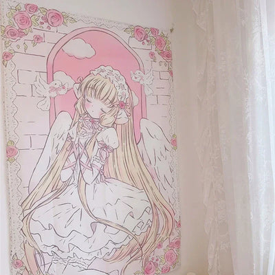 Cute Anime Girl Tapestry Background Cloth Home Decor Kawaii Girl's Room Decorating Items Cartoon Wall Hanging Pink Tapestry