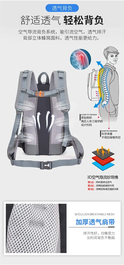 Fashionable and Wear-Resistant Outdoor Travel Backpack, Black and Red Contrasting Color Large-Capacity Mountaineering Bag with Waterproof Cover