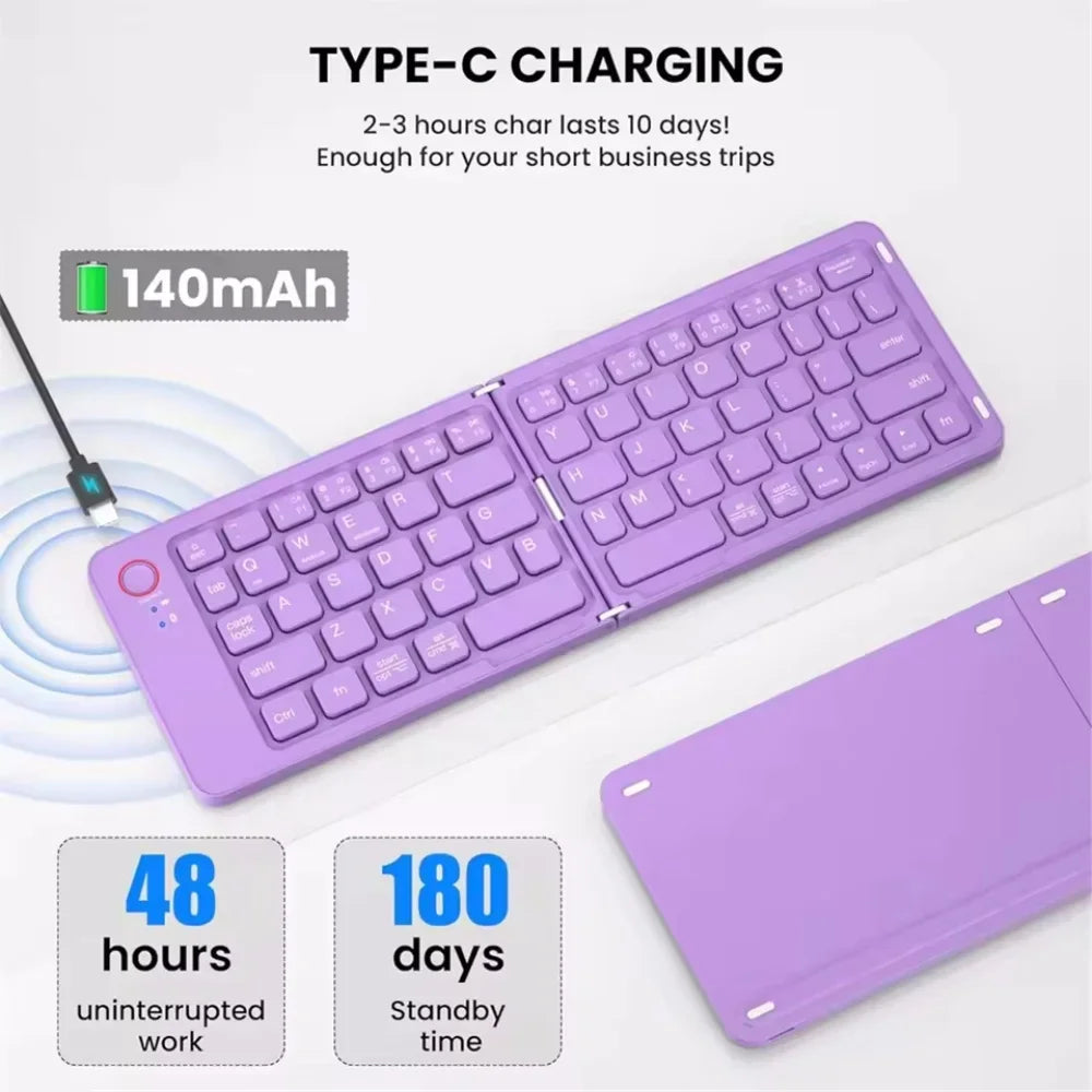 Mini Portable Foldable Wireless Keyboard Ultra Slim Touchpad Bluetooth Keyboard Rechargeable Folding Keyboard for Tablet Laptop