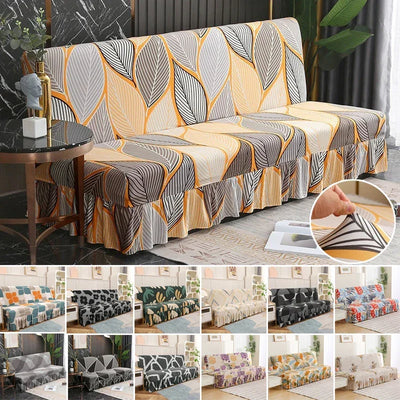 1/2/3Seater Sofa Bed Cover with Elastic Printing Seat Cover Armless Sofa Bed Cover Sofa Covers for Living Room Home Decor