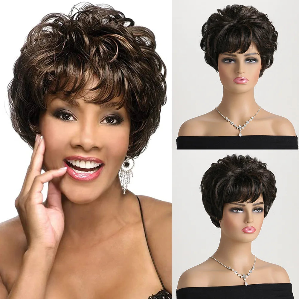 Short Grey Human Hair Wigs for Women Natural Pixie Cut Synthetic Wig Daily Hair