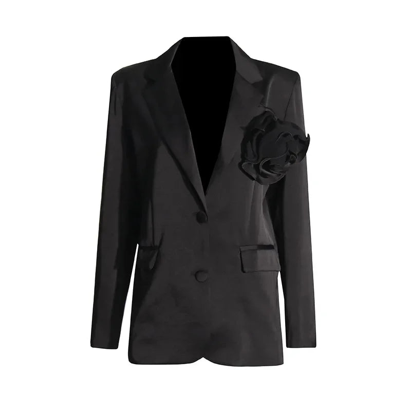 Blazer Women Fashion Elegant Style Flower Splicing Design Suit Jacket Three-dimensional Decoration Solid Color Suit Women Coats