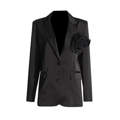 Blazer Women Fashion Elegant Style Flower Splicing Design Suit Jacket Three-dimensional Decoration Solid Color Suit Women Coats