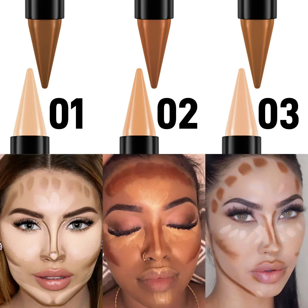 1PC Contour Stick Duo, Double-Eneed Highlight and Shadow Cream Waterproof Full Coverage Face Foundation Concealer Pen Long Lasti