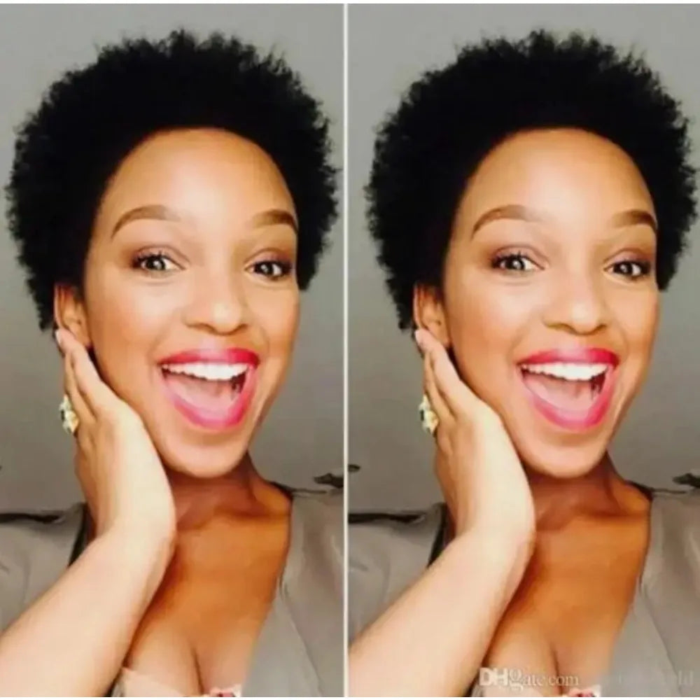 Human Hair Wigs Short Wig Machine Made Women Afro Kinky Curly Pixie Cut Wigs Black