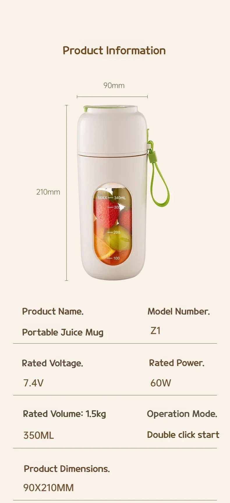 Portable Electric Blender Cup for Smoothies, Shaved Ice, and Juices - 12-Blade Stainless Steel with Wireless Charging Function