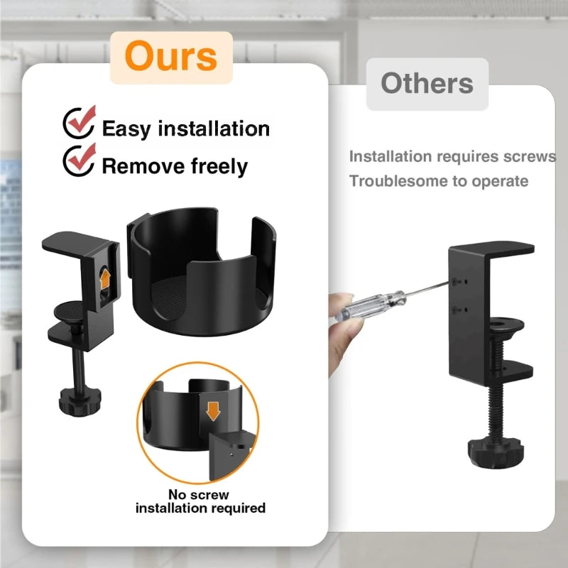 Desk Cup Holder Clip Mugs Storage Rack Adjustable Drink Mount Clip On Table AntiSpill Cup Holder for Water Flasks, Coffee Mugs
