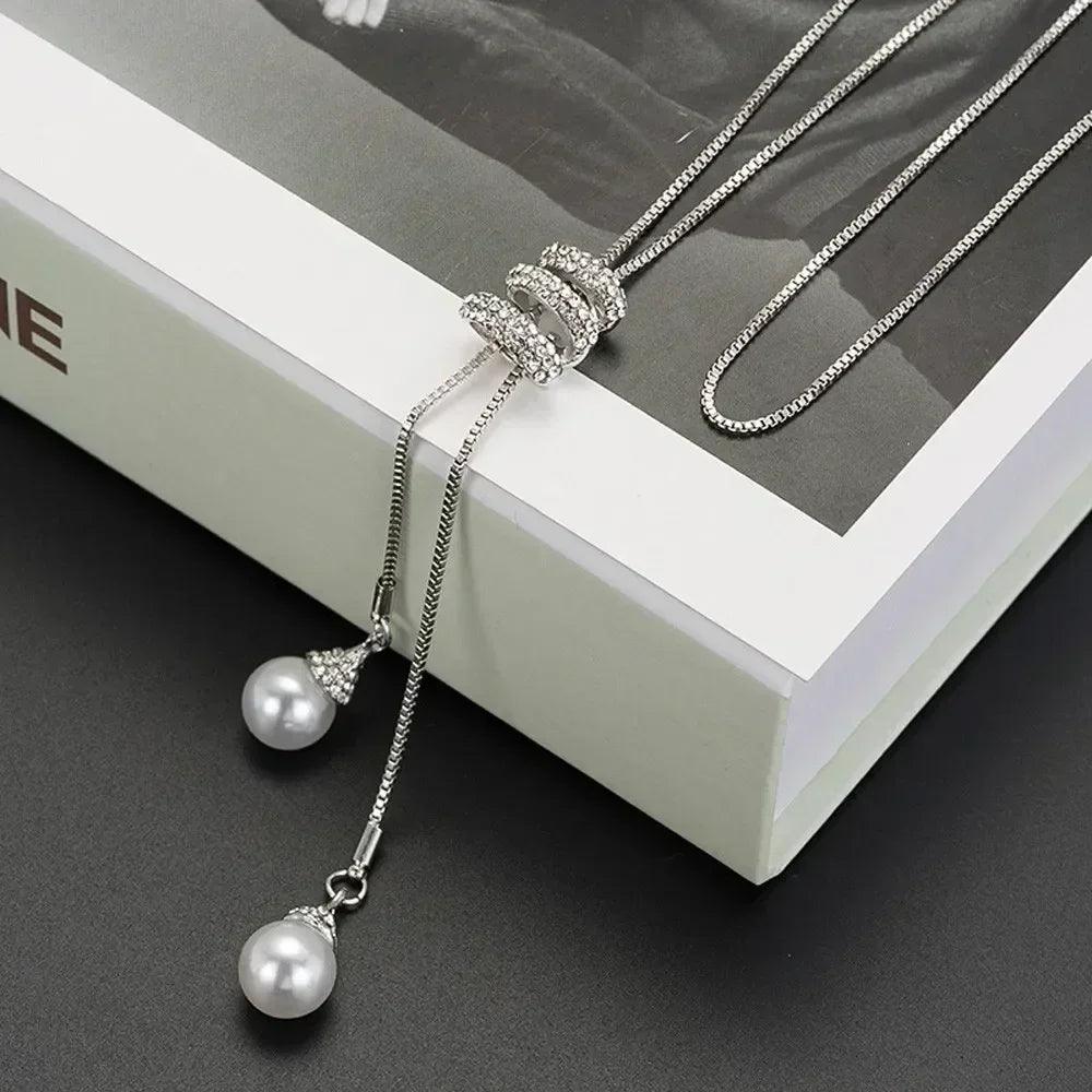 Thick necklaces for women fashion charm pendant necklace crystal long ladies pearls sweate luxury chain