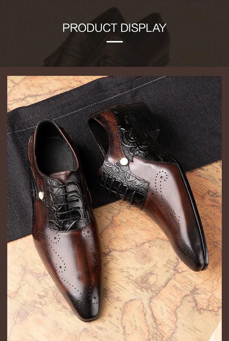 Handmade Mens Wedding Dress Brogue Shoes Genuine Leather Lace-up Latest Design Fashion Casual Shoes Man Pointed Dress Shoes