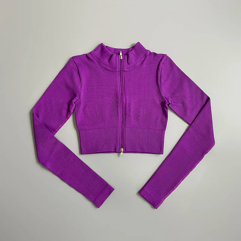 Women's Shirt Long Sleeve Gym Top Female Workout Sports Shirts  Yoga Tops Activewear Running Jackets With Front Zip