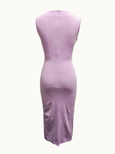 Women Classy Solid Color with Scoop Neck Split Dresses Formal Party Elegant Bodycon Dress