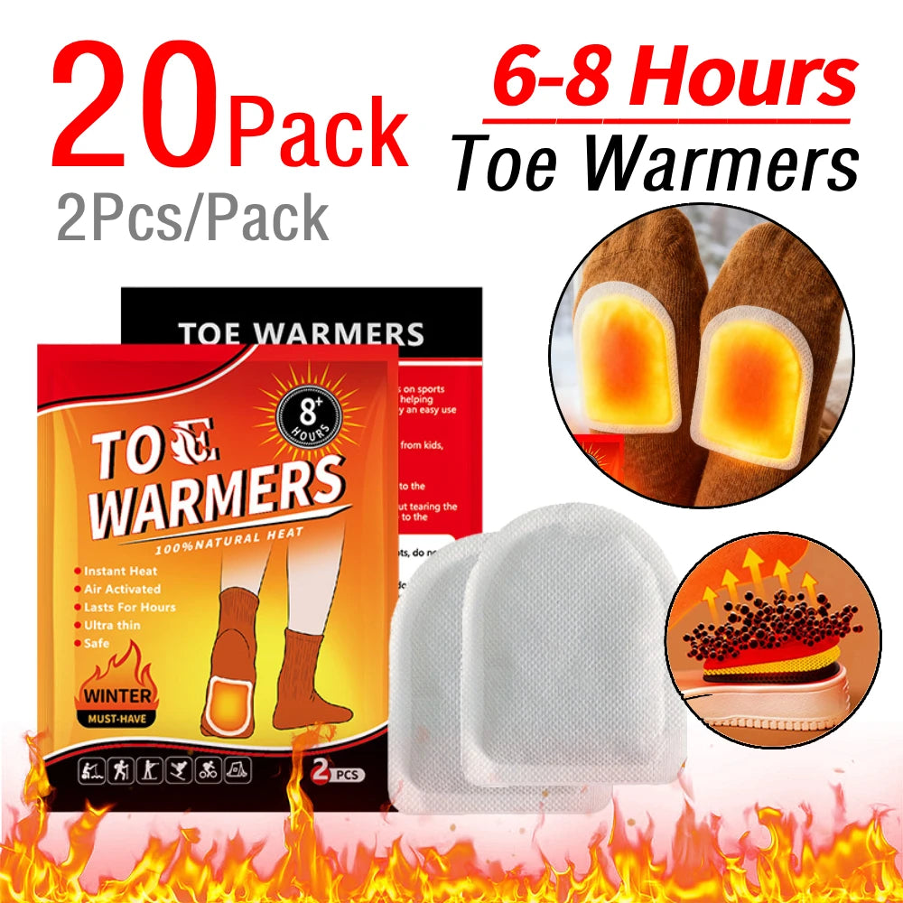 20 Pair Toe Warmers Easily Apply with Adhesive Foot Warmers Disposable Feet Warmers Heat Pads for Outdoor Hiking Skiing Sports