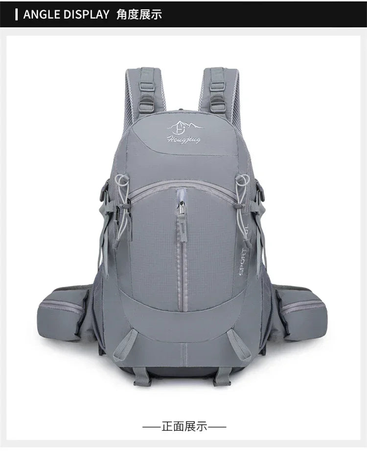 Fashionable and Wear-Resistant Outdoor Travel Backpack, Black and Red Contrasting Color Large-Capacity Mountaineering Bag with Waterproof Cover