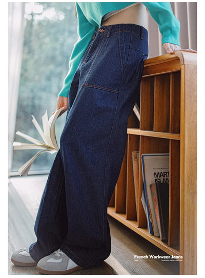 Maden Vintage Straight Denim Jeans with Washed YKK Zipper Loose Fit Casual Trousers for Women's Fall and Winter Versatile Pants