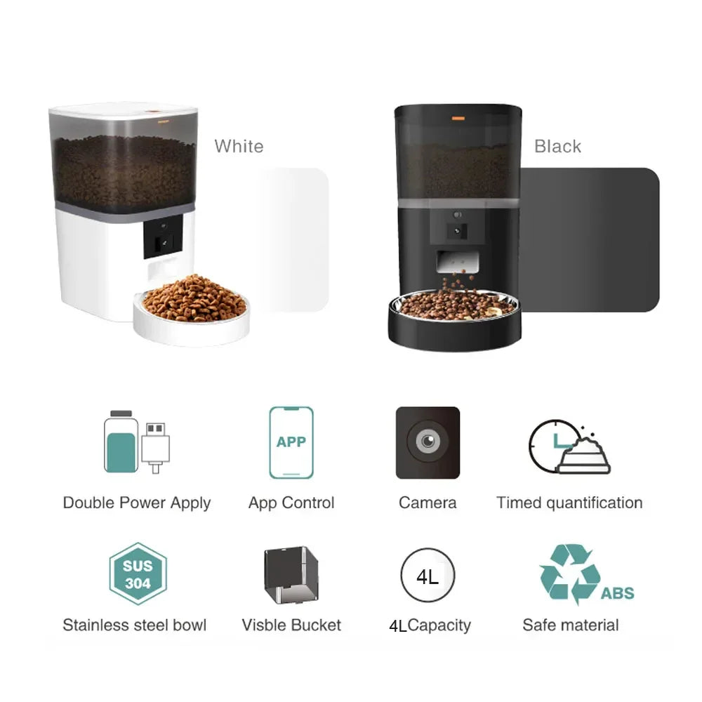 4L Large Capacity Smart Pet Feeder With Camera Cat Automatic Food Dispenser Timing Quantitative APP Remote Feeder Accessories