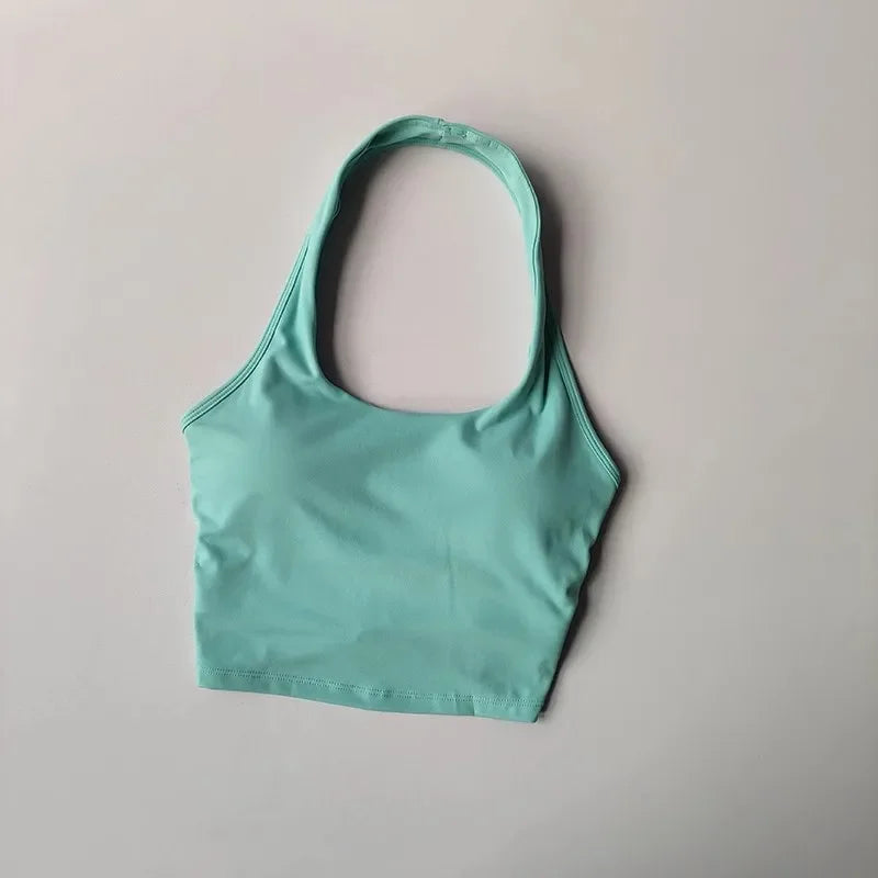 Women's yoga sports bra, neck hanging cross belt chest cushion yoga back training bra