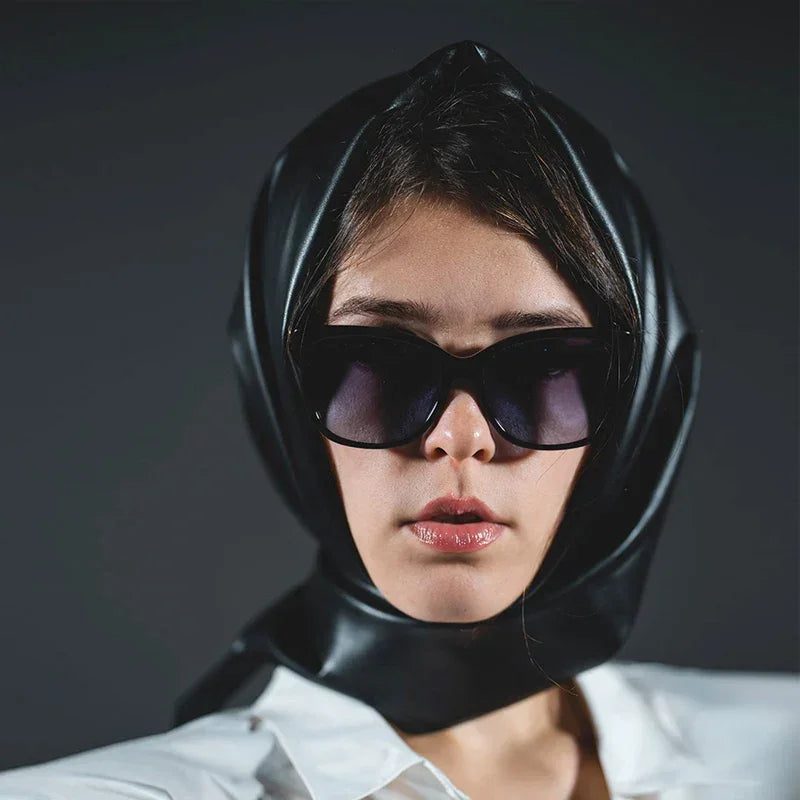 Designer woman Triangle Scarf Black Bandana men Unisex Faux leather kerchief eco-leather headscarf headdress Shawl Wrap