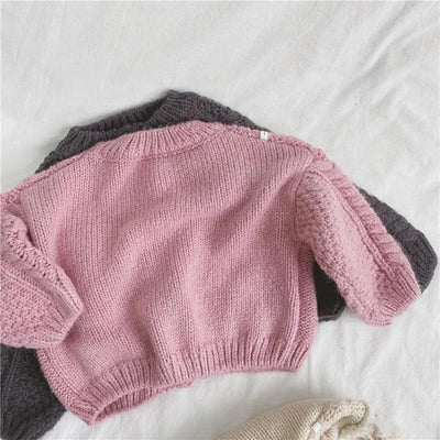 Girls' Sweater Coats 2025 Spring Autumn New O-neck Solid Soft Knitted Cardigan Korean Children's Casual Loose Sweaters