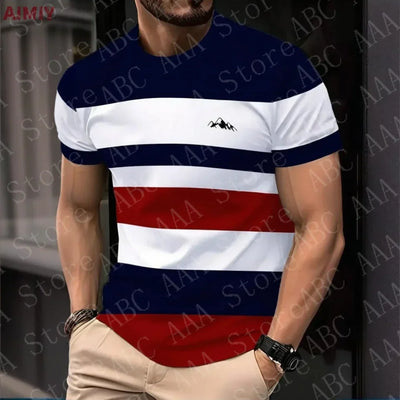 Men's Oversized T-shirt Summer Outdoor Casual Round Neck Short Sleeve Top Striped Printed Style OverSize Loose Men's Clothing