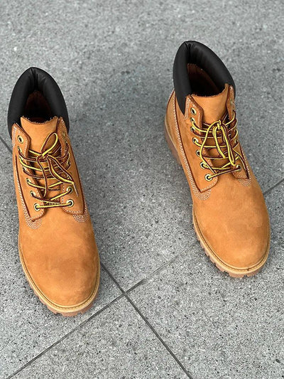 Hiking boots Men's High Help Work Suit Boots Cowhide Yellow Boots Cotton Shoes ClimbiWaterproof Shoes Lovers Shoes Yellow Boots