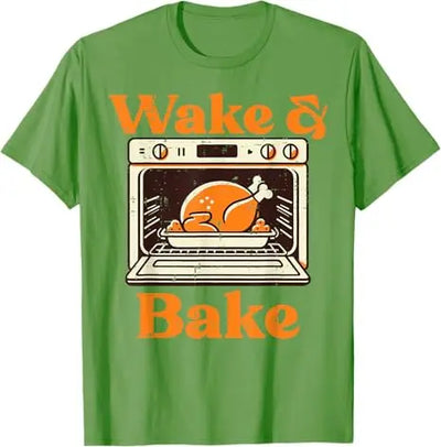 Thanksgiving Wake and Bake Funny Turkey Day Dad Men Women T-Shirt Humorous Thankful Graphic Outfit Short Sleeve Saying Tee Tops