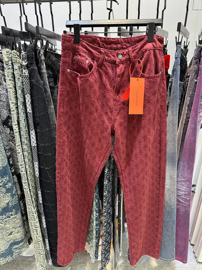 European Designer Jeans Men Ripped Holes Washed Baggy Pants New Fall Straight Fit Wide Leg Bottoms