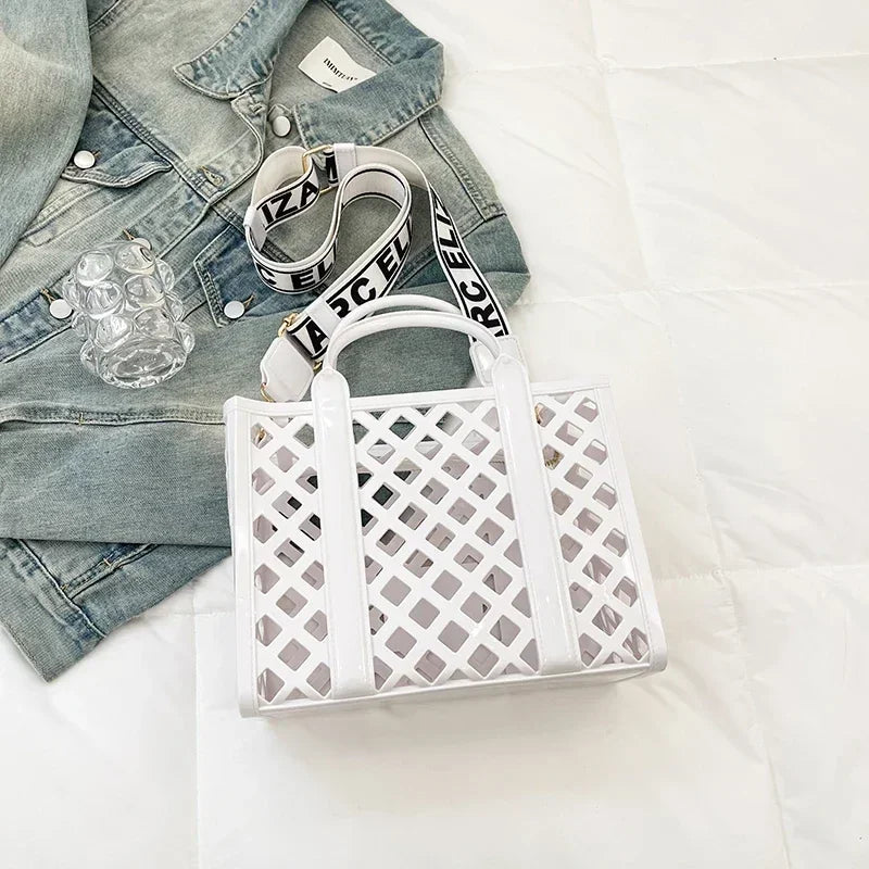 Designer Tote Bag For Women Brand Hollow Out Shoulder Bag 2025 New Travel Beach Handbag Purple Bag Fashion Shopper Purse