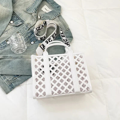 Designer Tote Bag For Women Brand Hollow Out Shoulder Bag 2025 New Travel Beach Handbag Purple Bag Fashion Shopper Purse