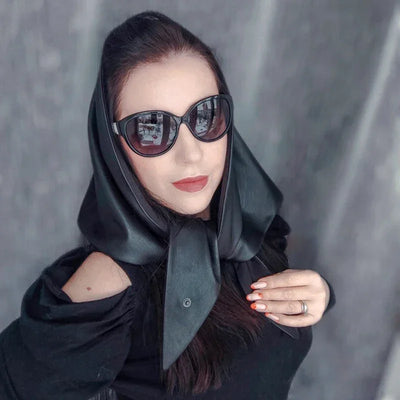 Designer woman Triangle Scarf Black Bandana men Unisex Faux leather kerchief eco-leather headscarf headdress Shawl Wrap